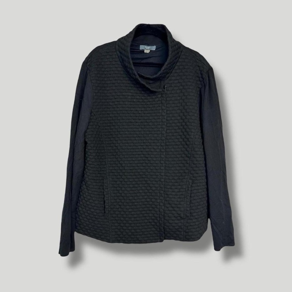 Tart Black Bubble Textured Knit Zip Up Track Jacket XL P Athleisure Bomber